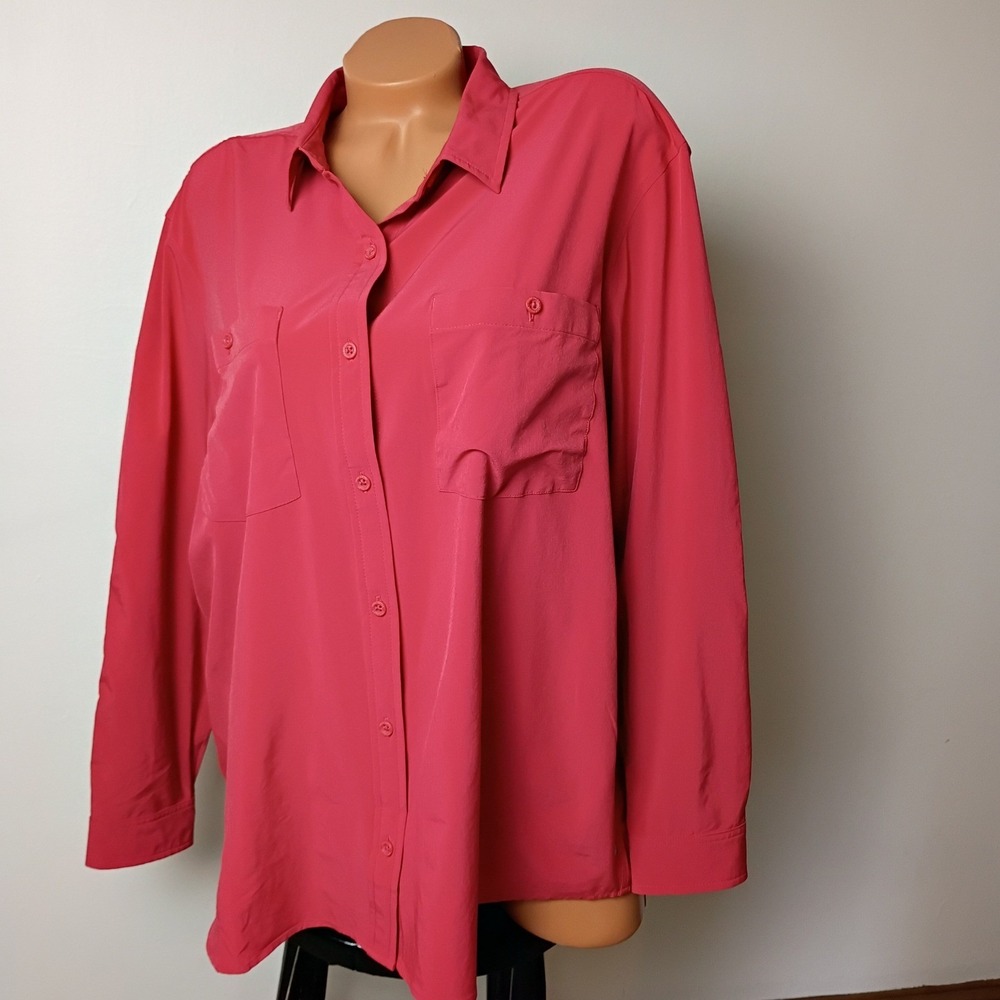 Eddie Bauer Womens  T2XL Classic Fit Terracotta Red Blouse Stretch Long Sleeve